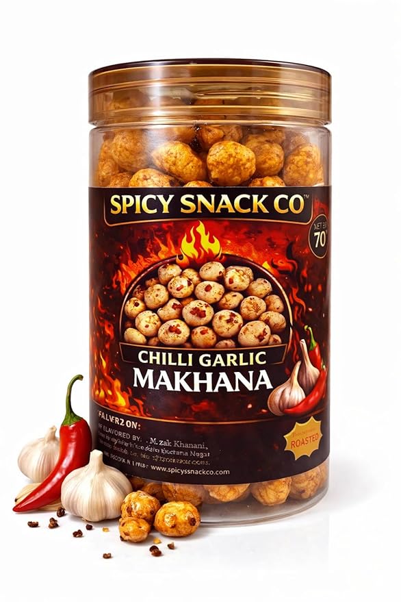 Spicy Snack Co | Chilli Garlic Makhana – Made for Real Spice Lovers | Roasted & Crunchy Foxnuts | 9/10 Heat | 70g