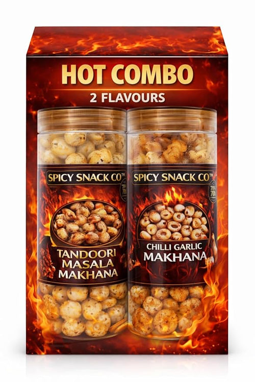 Spicy Snack Co Makhana Combo Pack (2x70g) | Chilli Garlic & Tandoori Masala | Roasted Foxnuts | Healthy Crunchy Snack | Bold Spicy Flavours