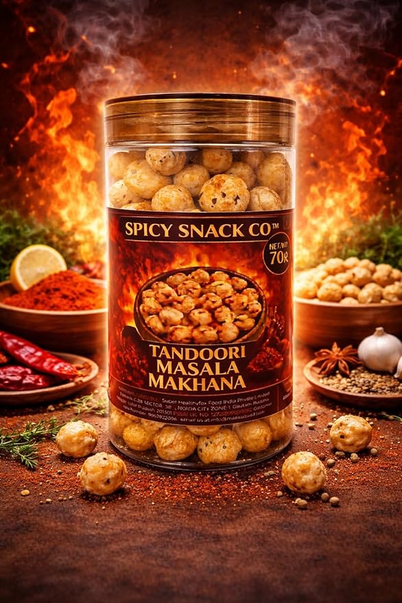 Spicy Snack Co Tandoori Masala Makhana 70g | Roasted Fox Nuts | Spicy & Smoky Flavor | Healthy Evening Snack | Ready to Eat