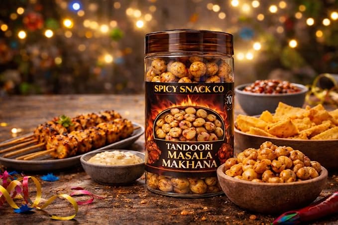 Spicy Snack Co Tandoori Masala Makhana 70g | Roasted Fox Nuts | Spicy & Smoky Flavor | Healthy Evening Snack | Ready to Eat