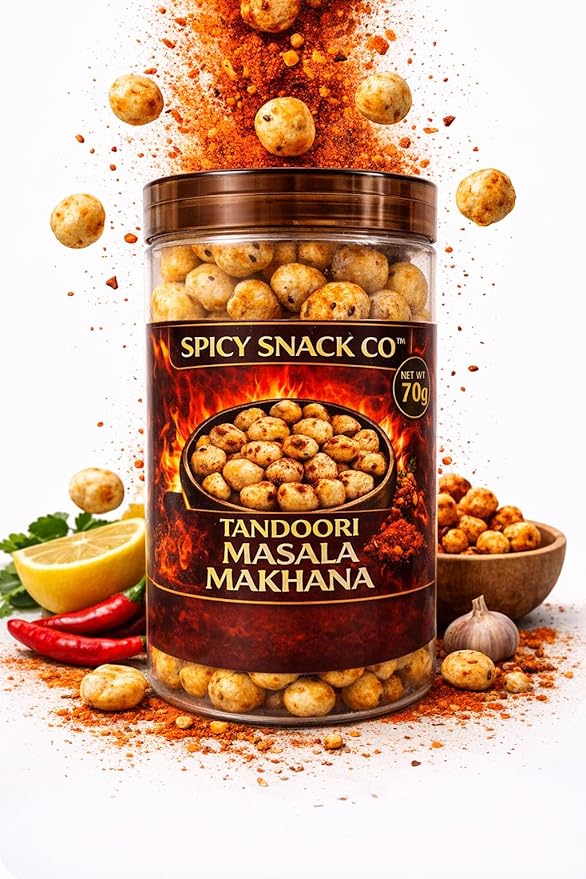 Spicy Snack Co Tandoori Masala Makhana 70g | Roasted Fox Nuts | Spicy & Smoky Flavor | Healthy Evening Snack | Ready to Eat